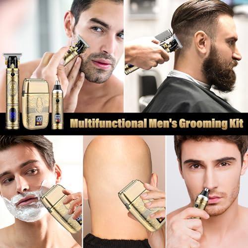 Image of Saoilli Hair Clippers Set, Beard Trimmer Kit,Multi-Function Personal Care | Cordless T-Blade Trimmer,Nose Hair Trimmer,Metal steel,Fast Charging,Electric Razor Shaver for Home & Barber Use