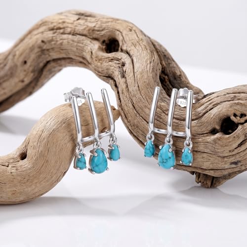Boucles d'oreilles turquoise en argent 925 véritable de style bohème chic