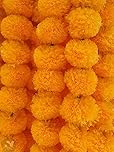 Pound Veg Pack of 5 Artificial Flowers, Light Orange Marigold Flower Garlands 5 Feet Long, for Parties, Indian Weddings,Decorations, Home Decoration, DIWALI, Indian Festival (Light Orange)