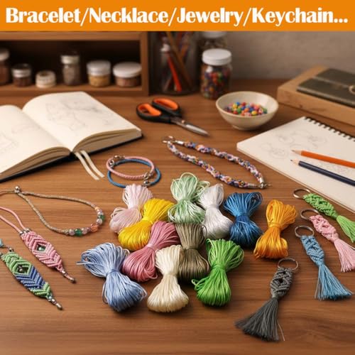 Satin Nylonschnur für Armbänder 1,5 mm, Seidenkordel, seidiges Knotenband, 252 Yard, 12 Farben,Bastelschnur, Nylonschnur für Halsketten, Armbänder, Perlen, Bastelarbeiten Satinkordel für Armbänder