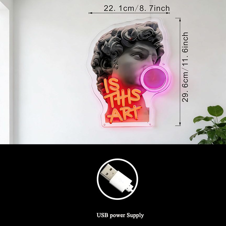 Image of David Neon Sign, inchIs This Art inch Bubble Gum LED Neon Light, 5V USB Powered Aesthetic Neon Signs for Wall Decor, Pop Art Neon Lamp for Bedroom, Living Room, Bar, Party, Home Art Decoration, Pink & Red