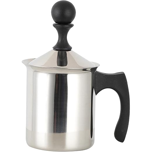 UJEAVETTE Manual Milk Frother Foamer Frothing Pitcher Latte Kitchen Utensil 400ML