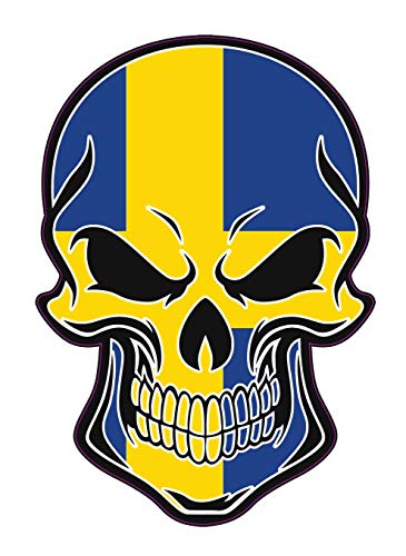 Pegatina de vinilo de calavera con bandera sueca para coche y parachoques
