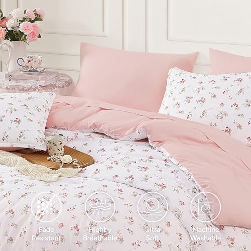 Image of Andency Floral Full Comforter Set, 7 Pieces Cute Pink Coquette Bedding