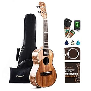 Caramel Ukulélé de concert CC103A en bois de zébré brillant pour débutants et professionnels 58,4 cm - Les Beatles, Paul McCartney, John Lennon, RIngo Starr, George Harrison