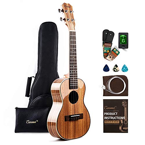 Caramel Ukulélé de concert CC103A en bois de zébré brillant pour débutants et professionnels 58,4 cm - Les Beatles, Paul McCartney, John Lennon, RIngo Starr, George Harrison Caramel Ukulélé de concert CC103A en bois de zébré brillant pour débutants et professionnels 58,4 cm