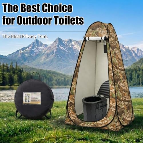 Inodoro portátil para camping con tienda de privacidad - Juego de inodoro plegable para adultos y personas mayores - Baño exterior emergente para viajes miniatura 2