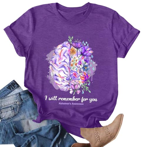 I Will Remember for You Shirt Women Alzheimer Awareness Tshirt Dementia Tee Shirt Purple Alzheimers Clothing