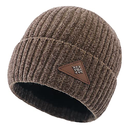 Su.B.dgn Gorro, Puños de Punto, Gorro de Invierno, Doble Capa, Gorro para Hombres y Mujeres - Marrón Cover