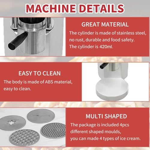 ZHPPED Eiscreme-Spaghetti-Presse, kommerzielle Eiscreme-Maschine, Nudel-Eiscreme-Maschine, unkompliziert, für Eisdielen und Dessertläden Red – Bild 6