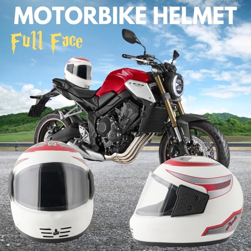 Image of Sage Square Audi Kimi Full Face Helmet | ISI Certified | Clear Visor | Comfort Inner Padding | Designed for Extra Comfort & Style (White Glossy-Red Decal)