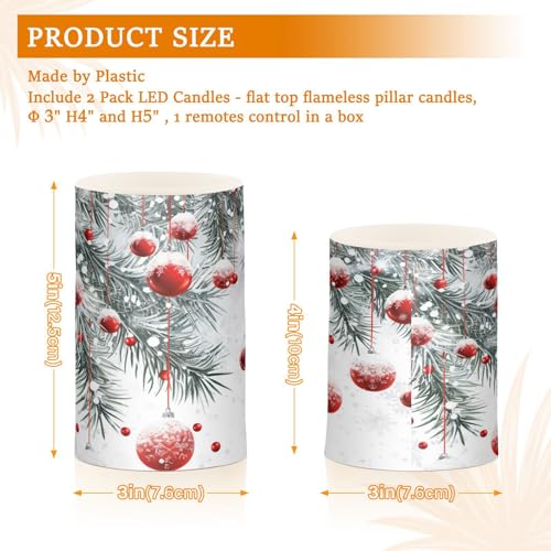 Image of Christmas Lights Flameless Candles Winter Christmas Balls Snowflakes Pillar Candles Set of 2 Battery Operated Remote Control Warm Lights Home Decor