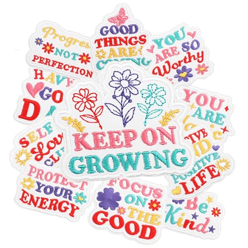 Image of Self Motivation Iron On Patches, Good Vibe Embroidery Patches for Bags, Sew On Clothing Patches with Inspirational Words, Decorate Patches for Jackets Dresses Quilt Blanket Jacket Pajamas Towels 12pcs