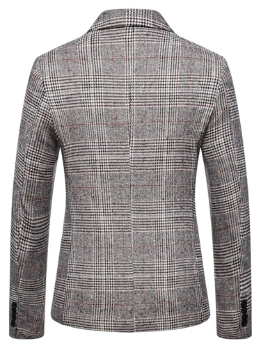 Men's Plaid Blazer Slim Fit One Button Suit Jacket Casual Wool Blend Dressy Business Outfits2