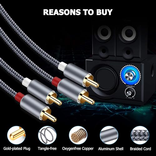 image for Goalfish RCA Cable, 2 Pack 2-Male to 2-Male RCA Audio Stereo Subwoofer