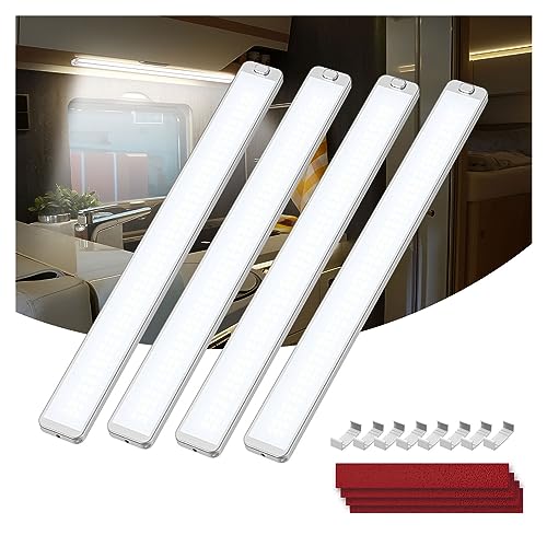 Kriogor 228 LED Leiste 12V 10W, 4 Stück 2000LM Led Lampe Wohnmobil mit Schalter, 42CM 6000K KFZ Beleuchtung Leiste für Auto Van Bus Caravan Boot Küche LKW Universal