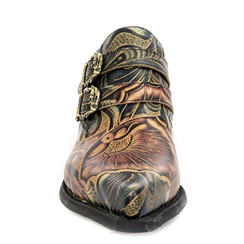 New Rock M-7960-S14 Mens Embossed Vintage Shoes Black Leather Buckle Steel Heel3