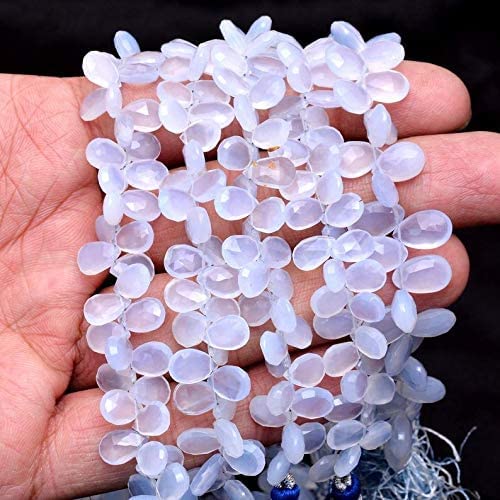 Naturalny niebieski chalcedon 7 mm-8 mm fasetowane koraliki briolette w kształcie serca, pasmo 20 cm, chalcedon AAA, półszlachetny kamień szlachetny briolette do biżuterii