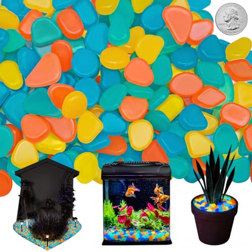 Image of NAMTSO Multi Glow in the Dark Rocks Outdoor Garden Decor, 500 pcs, 2.3 lbs | Large 0.6 inch-1.1 inch /pc, Resin Glowing Pebbles, Luminous Stones for Landscaping, Patio, Backyard, Lawn, Aquarium & Fish Tank Decor