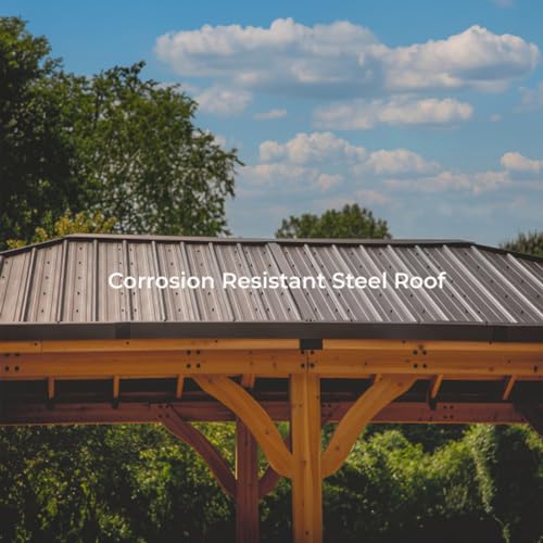 Backyard Discovery Barrington 24' x 12' Cedar Wood Outdoor Gazebo Pavilion with Hardtop Galvanized Steel Hip Roof, Snow Support, Wind Resistance, PowerPort, Shade for Garden, Patio, Deck, Entertaining by Backyard Discovery - Image 6
