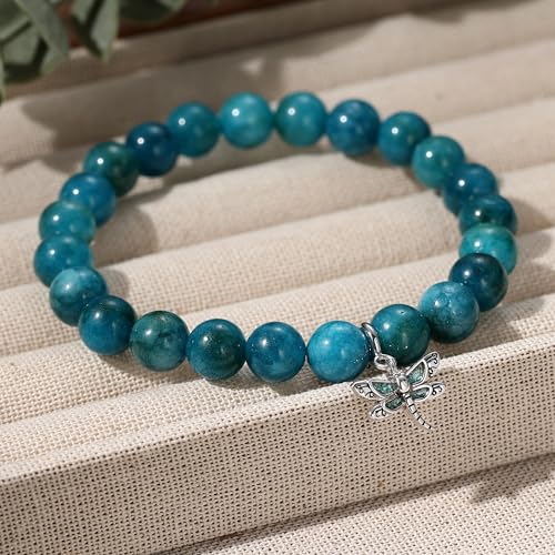 Sterling Silver Turquoise Dragonfly Bracelets for Women 8mm Natural Stone Healing Dragonfly Relaxation Bracelets for Women2