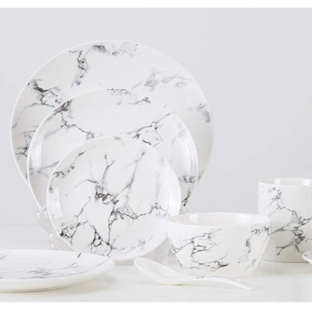 Zestaw obiadowy 7-częściowy klasyczny marmurowy porcelanowy serwis obiadowy okrągłe talerze obiadowe talerze sałatkowe talerze stek miski kubki