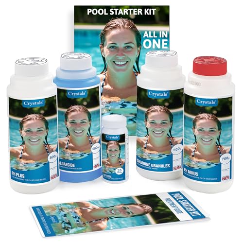 Crystals Pool & Spa Starter Kit Chlorine Granules Tablets & Foam Remover Water Care Set Complete Chemical Treatment Kit for Pools Hot Tubs & Spas (Pool Starter Kit)