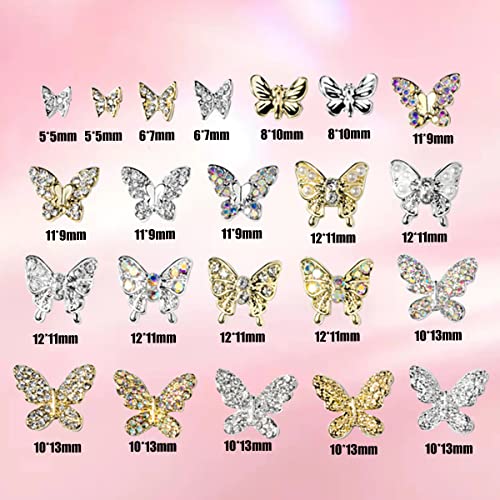 Butterfly Nail Charms,22PCS Mixed 3D Metal Butterfly Nail Rhinestones Charms,Shiny Nail Gems Jewels Studs for Nail Art Design Decorations DIY Crafts Gold Silver(Gold Silver 22PCS) - Image 2