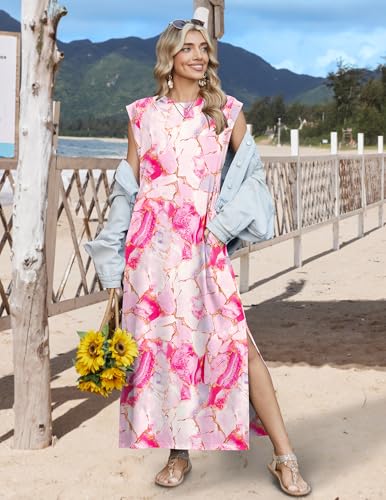 Image of Zeagoo Summer Dresses for Women 2026 Long Maxi Sundresses Loose Split Wrinkle-Free Beach Travel Vacation Clothes