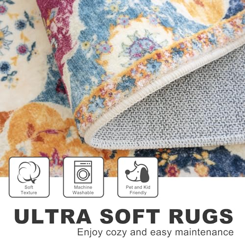 KILOCOCO 2x8 Runner Rug, Moroccan Super Soft Washable Hallway Entryway Runner Rug, Accent Print Faux Wool Kitchen Runner Rug 8 Feet Non-Slip Boho Rug Runners for Laundry Room Bedroom, Colorful