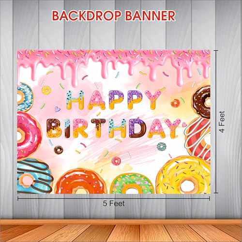 Image of Donuts Birthday Backdrop 5x4 Ft | Backdrops for Decoration | Birthday Decoration Backdrop | Banner for Kids Theme Party