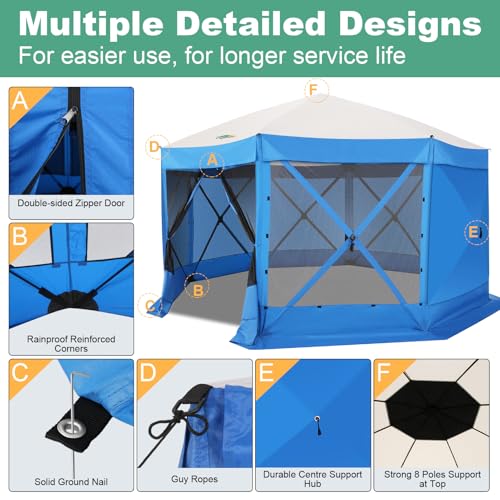Image of COBIZI 15x15 FT Pop Up Gazebo - Canopy Tent, Large Gazebos On Clearance with Sidewalls, Screened in Gazebo,carpas para Patio,Portable Screen Tents for 12-15 Persons Outdoor Camping, Backyard, Blue