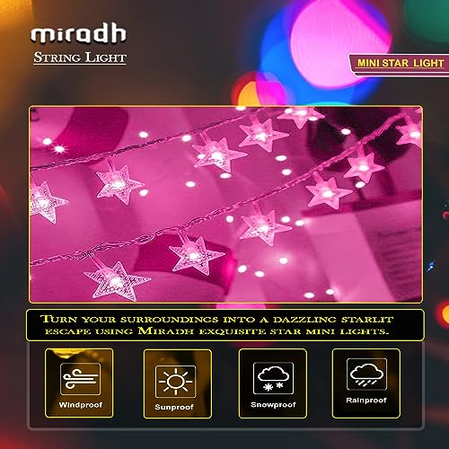 Image of MIRADH 14 Star Shape String Led Light 3 Meter led Lights for Home Decoration Plug in Fairy String Lights, Diwali Lights for Decoration for Home Still Mode Only Strip Lights (14 Star Pink)