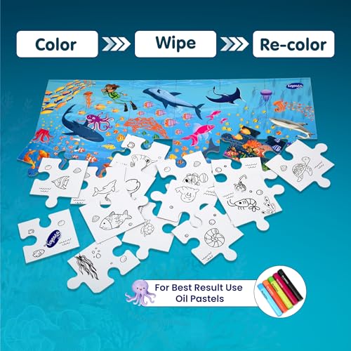 Image of 30 Pieces Floor Jigsaw Puzzle for Kids 3+ Years | Find The Fish & Coloring DIY Activity | Find The Character-Aqua Animals! Ocean Life | Educational Puzzle For Kids | Sea Animals Jigsaw Puzzles
