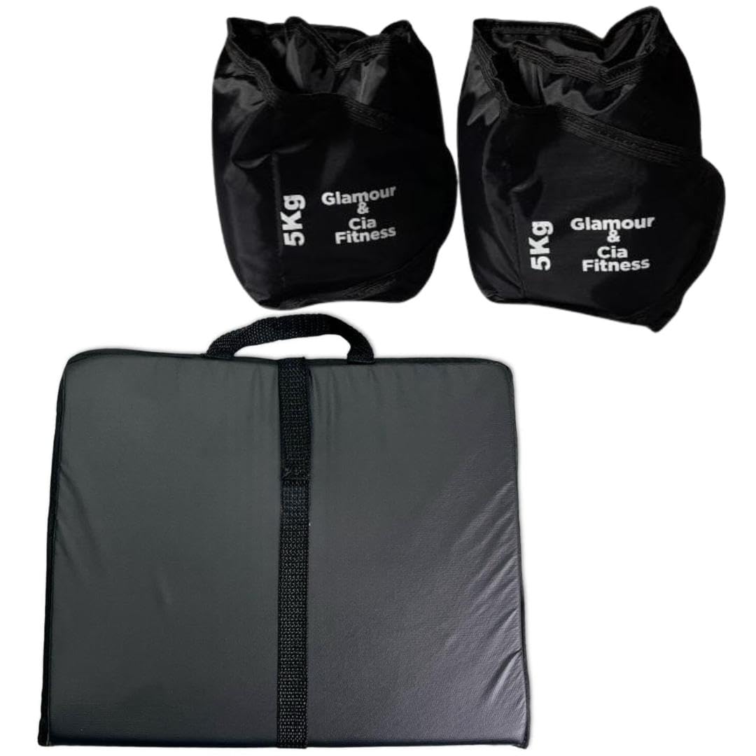 Kit Par Tornozeleira Caneleira De Peso 5Kg + Colchonete Dobrável Maleta Para Academia