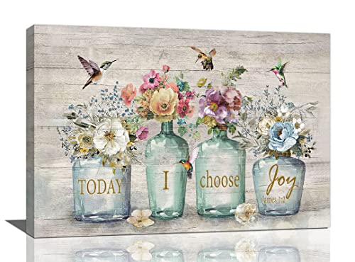 Shuweienphant Farmhouse Bathroom Wall Art Flower Hummingbird Floral Pictures Decor Inspirational Quotes Mason Jar Canvas Painting Print Artwork Modern Home Framed for Living room Bedroom 16/inX24/in