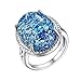 Onefeart Blanco Oro Plateado Mujeres Anillo Oval Ópalo Vistosa Ópalo Diseño Retro Estilo Aniversario Anillo Azul 17