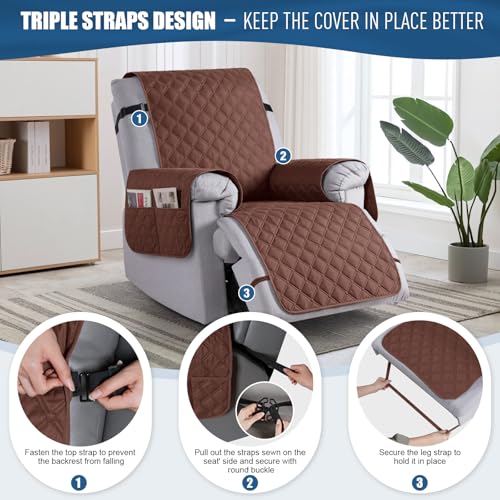 Image of TAOCOCO 100% Waterproof Recliner Covers, Reversible Recliner Couch Cover for Reclining Chair, Washable Couch Protector for Pets Kids (1 Seater 22 inch, Coffee)