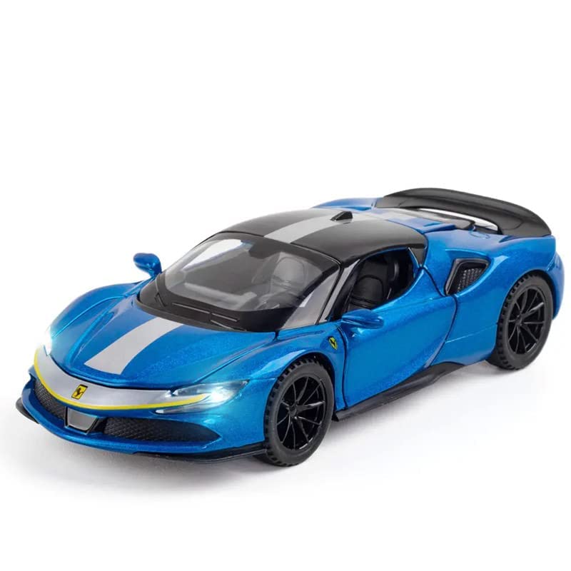 VARIYA ENTERPRISE 1:32 Diecast Ferrari SF90 Alloy Metal Pull Back Die-Cast Car Scale Model Pullback with Sound Light Mini Auto Toy car for Kids Best Gifts Toys for Kids Boys_Blue