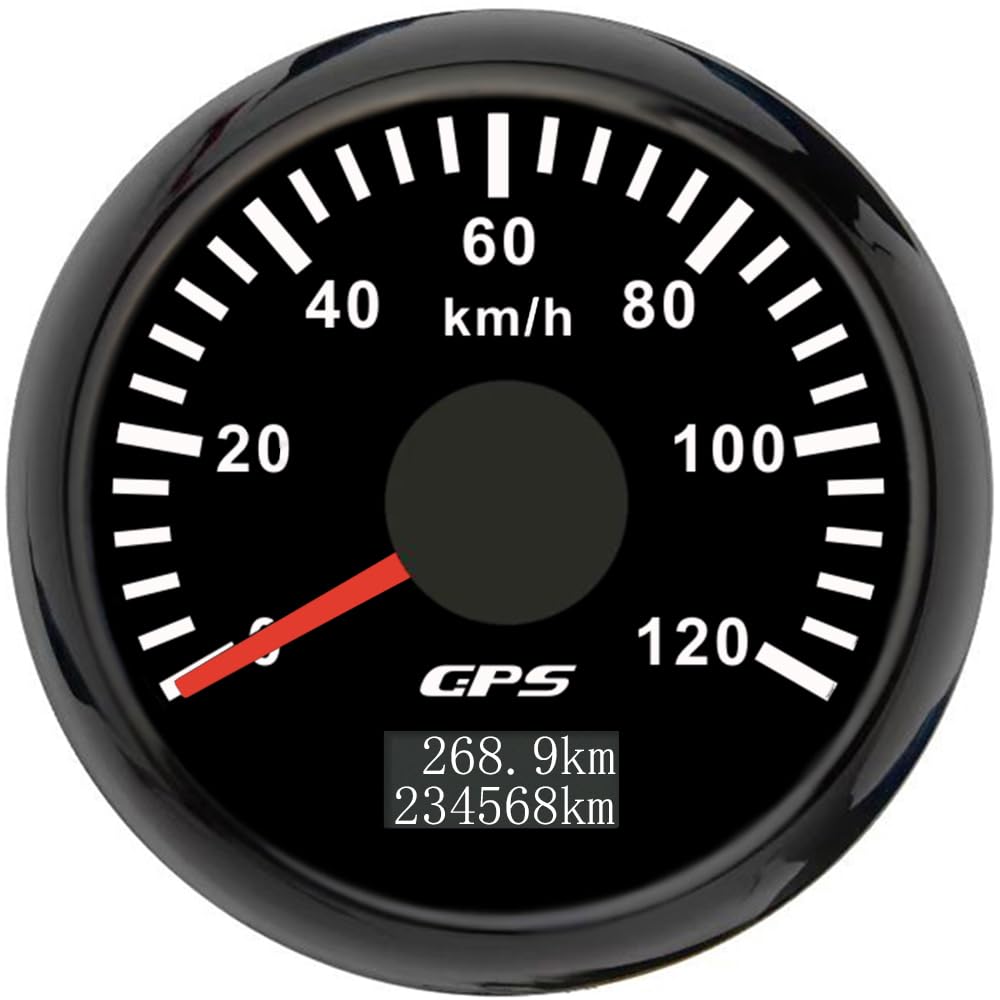 ELING Tachimetro GPS da 52 mm 0-120 km/h indicatore di velocità con retroilluminazione a 7 colori 12 V 24 V per autocarri-yacht (nero+nero, 0-120KM/H)