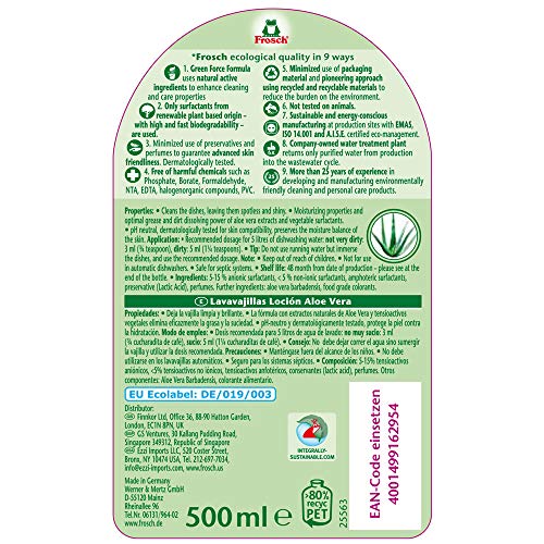 Frosch Natural Liquid Dish Soap, Vegan Hand Dishwashing Detergent, Aloe Vera, 16.9 oz, Pack of 4 - Thumbnail 4