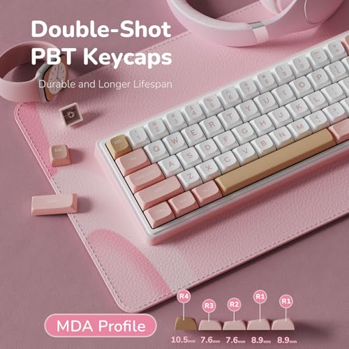Image of RK ROYAL KLUDGE R65 Wired Mechanical Keyboard with Volume Knob, 60% Percent RGB Backlit Gasket Mount Gaming Keyboard with PBT Keycaps, MDA Profile, 66 Keys Hot Swappable Cream Switch, Pink