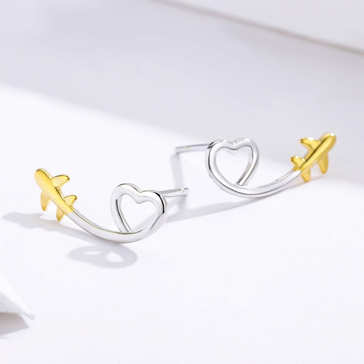 NEWL Orecchini a lobo a forma di cuore in argento Sterling 925 a forma di aereo, orecchini lunghi per ragazze, regali coreani