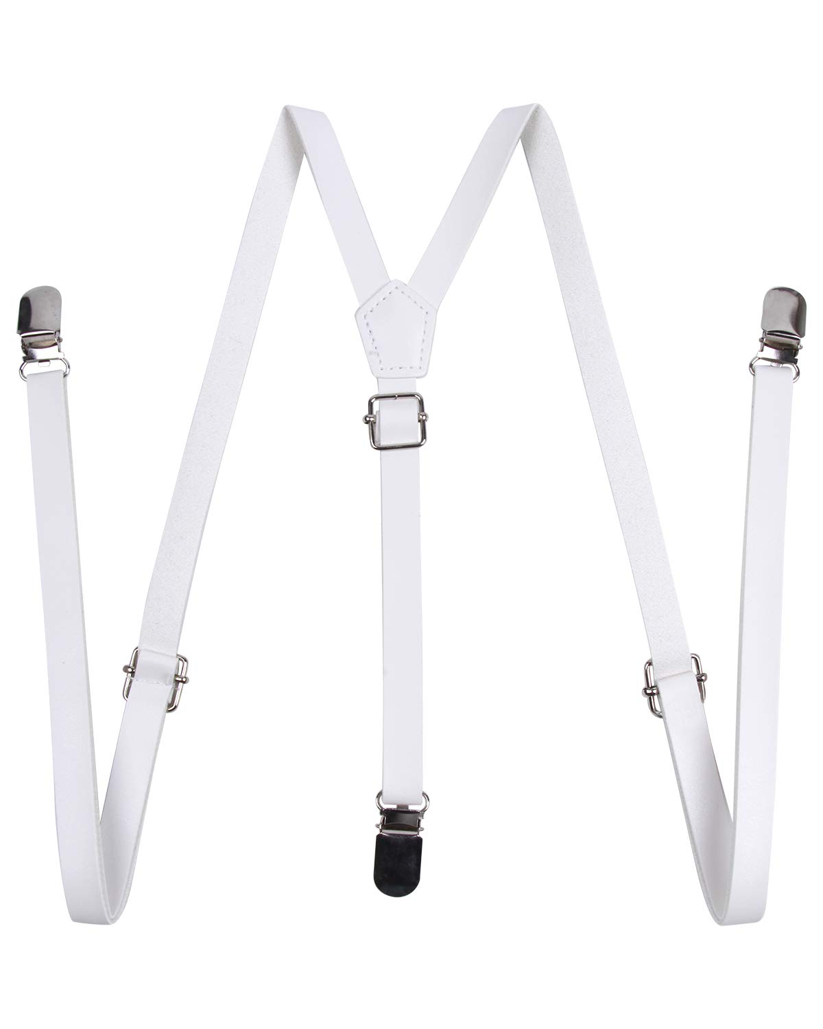 ICObuty Y Back Convertible Suspenders 1/2 Inch Men's Microfiber Leather Trigger Snap Suspenders (Black/White)