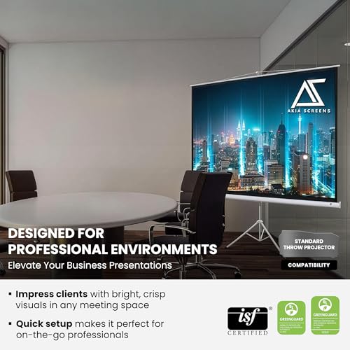 Image of Akia Screens 100 Inch Projector Screen with Stand, 4:3 HD, Tripod Pull-Up Portable Screen, 1.1 Gain, Wrinkle-Free, Indoor Outdoor, AK-T100SB1.