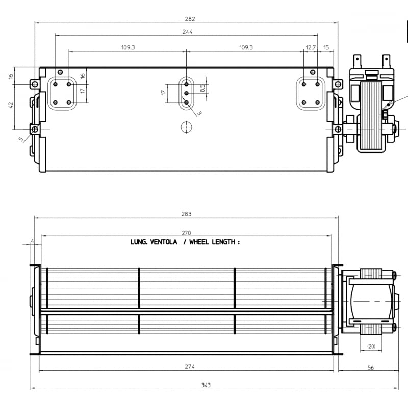 REPORSHOP - Ventilador Tangencial 270mm Izquierda 220v 30W