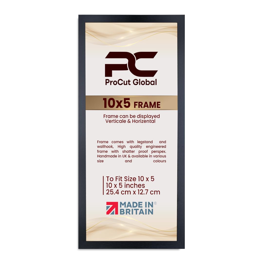Procut Global 10X5 Black Picture Frames - Modern Wooden Photo Frame with Shatterproof Perspex for Wall or Tabletop - Perfect for Posters, Certificates, Prints - Sizes & Colors Available