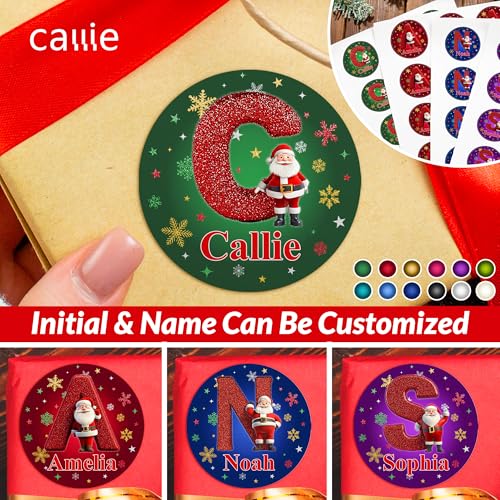Image of Personalized Christmas Stickers - Custom Name Waterproof Christmas Gift Tags for Gift Box Xmas Holiday Decorations Party Favors - 30 Stickers (Santa Claus Initial)