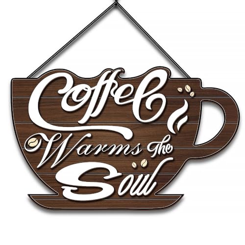 "Coffee Warms The Soul" Inspirational Wall Art - Rustic Cafe Bar Sign & Kitchen Decor, Heartwarming Home Display, Unique Gift for Coffee Enthusiasts & Home Baristas