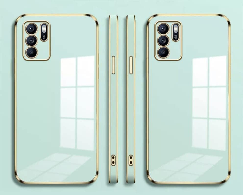 Image of Apurb Store for Oppo Reno 6 Pro 5G Plating Square Gold Frame Phone Case Luxury Soft Silicone Back Cover (for Oppo Reno 6 Pro 5G, Mint Green)
